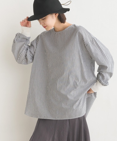 OMNES（オムネス）の「製品洗いコットンブロード裾ラウンドレイヤードブラウス（シャツ/ブラウス・レディース・ホワイト/ブラック系その他/ブラック系その他2/ライトグレー/グレー系その他/ベージュ系その他/ベージュ系その他2/ブルー系その他/ベージュ系その他3/ライトブルー・FREE）」の3枚目の写真