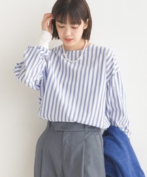 製品洗いコットンブロード裾ラウンドレイヤードブラウス