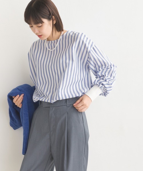 OMNES（オムネス）の「製品洗いコットンブロード裾ラウンドレイヤードブラウス（シャツ/ブラウス・レディース・ホワイト/ブラック系その他/ブラック系その他2/ライトグレー/グレー系その他/ベージュ系その他/ベージュ系その他2/ブルー系その他/ベージュ系その他3/ライトブルー・FREE）」の17枚目の写真