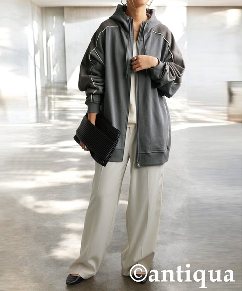 antiqua(アンティカ)の「裏毛ハイネックジップフーディー(パーカー・レディース・グレー/ブラック・ONESIZE)」の10枚目の写真