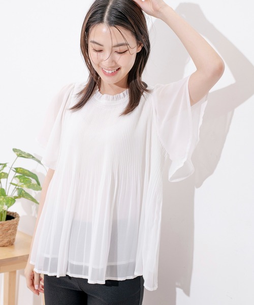 Jayro(ジャイロ)の「プリーツ調シフォンフリルトップス(シャツ/ブラウス・レディース・ホワイト系その他/ライトグリーン/ピンク/ブルー/ブラック・FREE)」の6枚目の写真