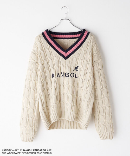 【WEB限定】【KANGOL×CIAOPANIC feat. WOOAH】Vネックケーブル編みニット
