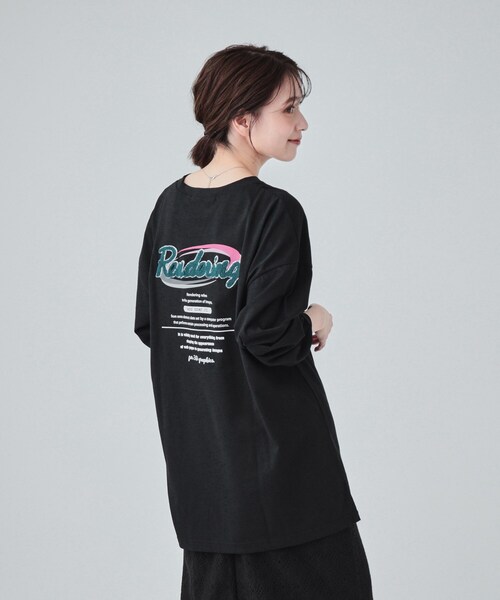 Cutie Blonde(キューティーブロンド)の「【洗える】サガラ刺繍オーバーサイズロンT(Tシャツ/カットソー・レディース・チャコールグレー/ホワイト系/ライトブルー/ブラック・00)」の10枚目の写真