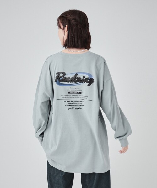 Cutie Blonde(キューティーブロンド)の「【洗える】サガラ刺繍オーバーサイズロンT(Tシャツ/カットソー・レディース・チャコールグレー/ホワイト系/ライトブルー/ブラック・00)」の14枚目の写真