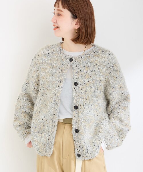 B.C STOCK（ベーセーストック）の「《追加》ポコポコヤーンミックス2WAYカーディガン（ニット/セーター・レディース・ホワイト/チャコールグレー/ネイビー・FREE）」の3枚目の写真