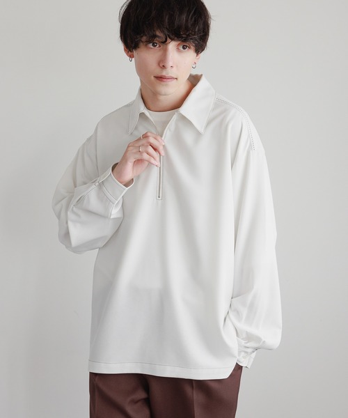 RAGEBLUE(レイジブルー)の「【LUXURY+EASY】ラグイージー/ハーフジップステッチシャツ(シャツ/ブラウス・メンズ・ホワイト/ブラック/グリーン・MEDIUM/LARGE)」の3枚目の写真