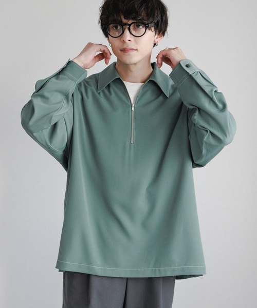 RAGEBLUE(レイジブルー)の「【LUXURY+EASY】ラグイージー/ハーフジップステッチシャツ(シャツ/ブラウス・メンズ・ホワイト/ブラック/グリーン・MEDIUM/LARGE)」の2枚目の写真