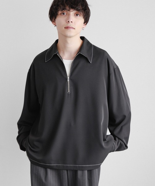 RAGEBLUE(レイジブルー)の「【LUXURY+EASY】ラグイージー/ハーフジップステッチシャツ(シャツ/ブラウス・メンズ・ホワイト/ブラック/グリーン・MEDIUM/LARGE)」の1枚目の写真