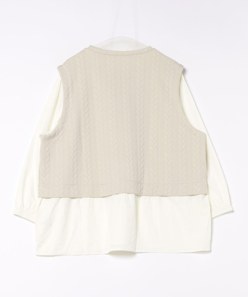 leswel(レスウェル)の「【L~5L 大きいサイズ】レイヤード風ケーブル切替チュニック(Tシャツ/カットソー・レディース・ブラック/クリーム・LL/3L/4L/5L/L)」の16枚目の写真