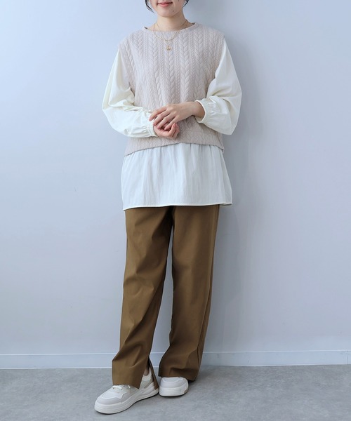 leswel(レスウェル)の「【L~5L 大きいサイズ】レイヤード風ケーブル切替チュニック(Tシャツ/カットソー・レディース・ブラック/クリーム・LL/3L/4L/5L/L)」の7枚目の写真