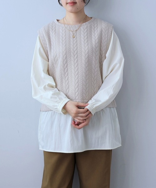 leswel(レスウェル)の「【L~5L 大きいサイズ】レイヤード風ケーブル切替チュニック(Tシャツ/カットソー・レディース・ブラック/クリーム・LL/3L/4L/5L/L)」の9枚目の写真