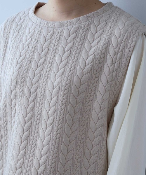 leswel(レスウェル)の「【L~5L 大きいサイズ】レイヤード風ケーブル切替チュニック(Tシャツ/カットソー・レディース・ブラック/クリーム・LL/3L/4L/5L/L)」の11枚目の写真