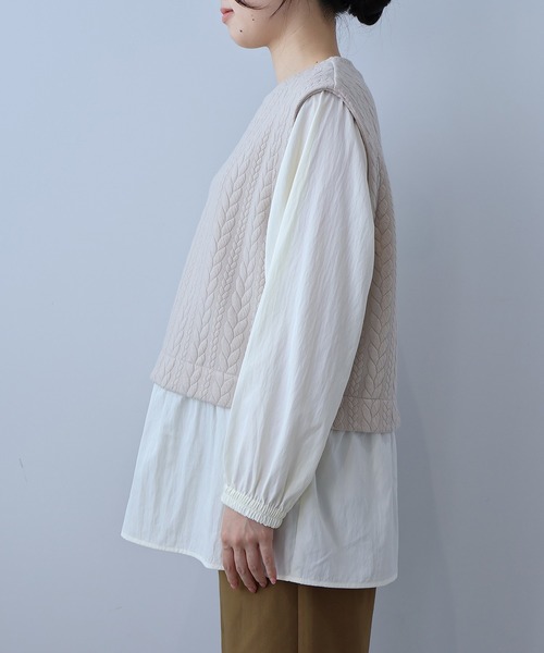 leswel(レスウェル)の「【L~5L 大きいサイズ】レイヤード風ケーブル切替チュニック(Tシャツ/カットソー・レディース・ブラック/クリーム・LL/3L/4L/5L/L)」の12枚目の写真