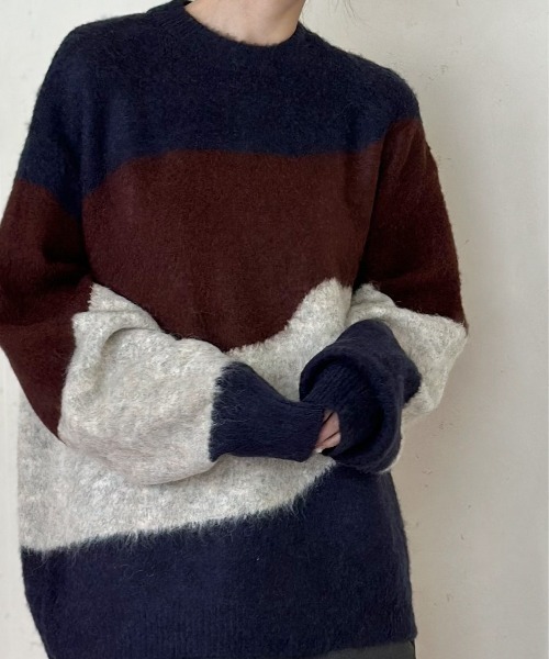 ニット セーター インターシャプルオーバー レディース 透かし柄インターシャプルオーバーニット | GIANNI LO GIUDICE