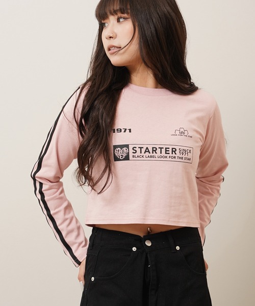 STARTER BLACK LABEL(スターターブラックレーベル)の「STARTER ゲームシャツデザイン ショート丈 長袖 Tシャツ / Game shirt design, short length, long sleeves T-shirt(Tシャツ/カットソー・レディース・ブラック/ピンク/グリーン/ホワイト・ONE SIZE)」の4枚目の写真
