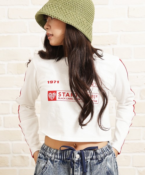 STARTER BLACK LABEL(スターターブラックレーベル)の「STARTER ゲームシャツデザイン ショート丈 長袖 Tシャツ / Game shirt design, short length, long sleeves T-shirt(Tシャツ/カットソー・レディース・ブラック/ピンク/グリーン/ホワイト・ONE SIZE)」の13枚目の写真