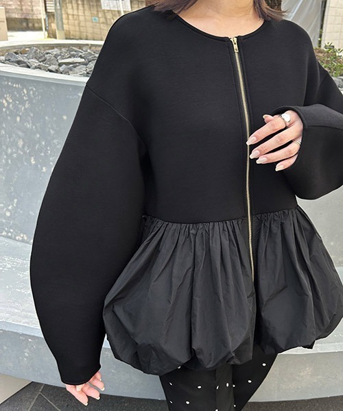 定価25,300円 新品 セルフォード ペプラムバルーンブルゾン ブラック CELFORD（セルフォード）の「撥水バルーンペプラムブルゾン（ブルゾン