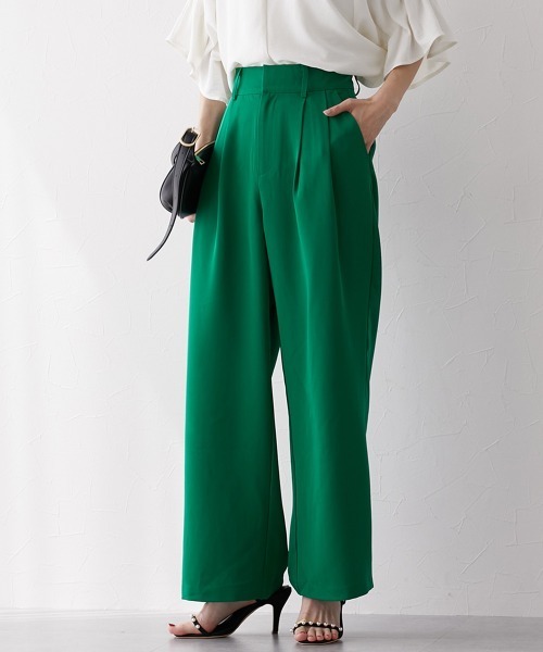 nissen（ニッセン）の「フロントタック入ワイドパンツ（スラックス・レディース・グリーン/ブラウン/ブラック/グレイッシュベージュ/チャコールグレー・S/M/L/LL）」の5枚目の写真