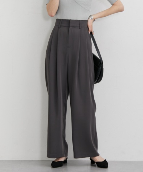 nissen（ニッセン）の「フロントタック入ワイドパンツ（スラックス・レディース・グリーン/ブラウン/ブラック/グレイッシュベージュ/チャコールグレー・S/M/L/LL）」の10枚目の写真