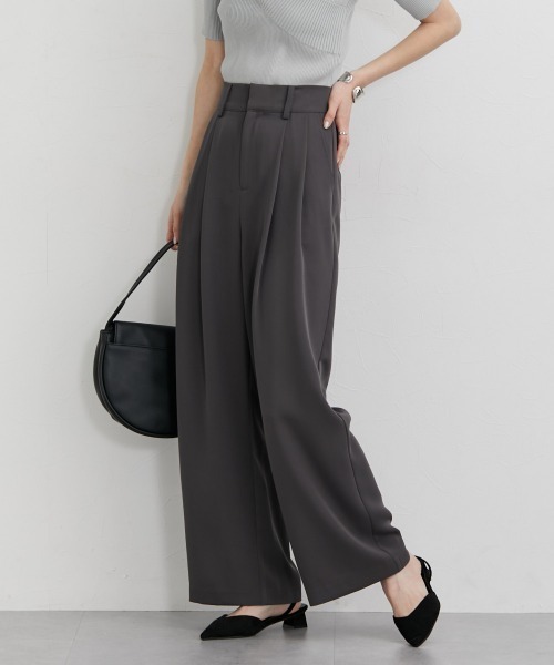 nissen（ニッセン）の「フロントタック入ワイドパンツ（スラックス・レディース・グリーン/ブラウン/ブラック/グレイッシュベージュ/チャコールグレー・S/M/L/LL）」の22枚目の写真