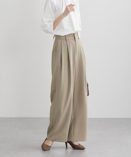 nissen（ニッセン）の「フロントタック入ワイドパンツ（スラックス・レディース・グリーン/ブラウン/ブラック/グレイッシュベージュ/チャコールグレー・S/M/L/LL）」の6枚目の写真