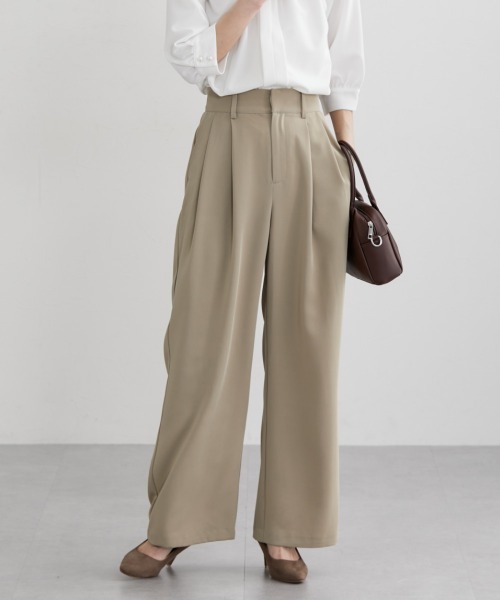 nissen（ニッセン）の「フロントタック入ワイドパンツ（スラックス・レディース・グリーン/ブラウン/ブラック/グレイッシュベージュ/チャコールグレー・S/M/L/LL）」の7枚目の写真