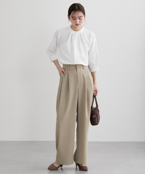 nissen（ニッセン）の「フロントタック入ワイドパンツ（スラックス・レディース・グリーン/ブラウン/ブラック/グレイッシュベージュ/チャコールグレー・S/M/L/LL）」の8枚目の写真