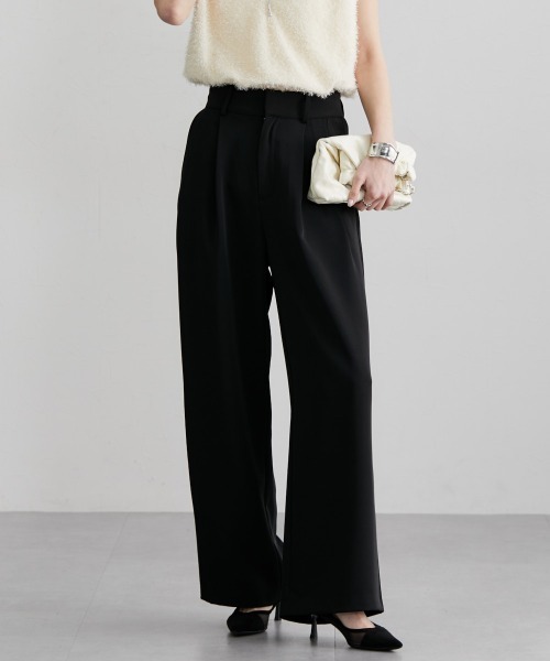 nissen（ニッセン）の「フロントタック入ワイドパンツ（スラックス・レディース・グリーン/ブラウン/ブラック/グレイッシュベージュ/チャコールグレー・S/M/L/LL）」の19枚目の写真