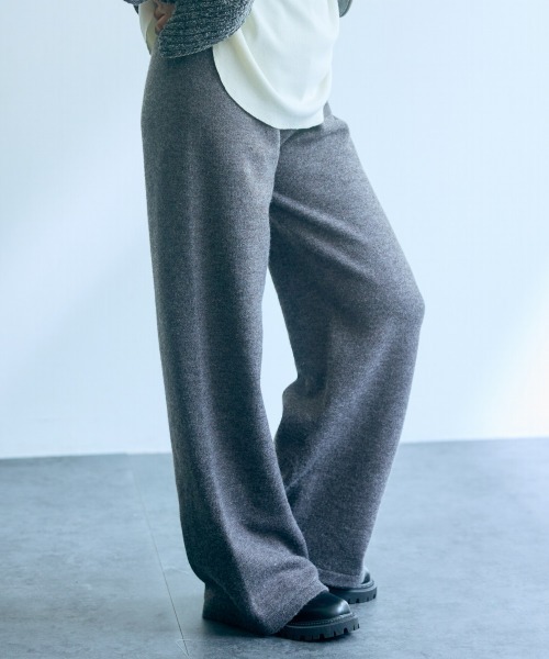 slattgir（スラットジール）の「高身長　ニットワイドパンツ（セットアップ対応）（トールサイズ）Essenave（その他パンツ・レディース・ブラック/杢グレー/ブラウン・M/L/LL/3L）」の3枚目の写真