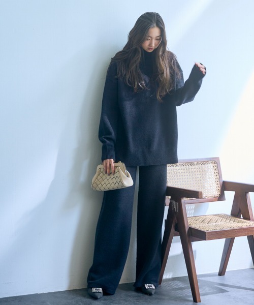 slattgir（スラットジール）の「高身長　ニットワイドパンツ（セットアップ対応）（トールサイズ）Essenave（その他パンツ・レディース・ブラック/杢グレー/ブラウン・M/L/LL/3L）」の4枚目の写真
