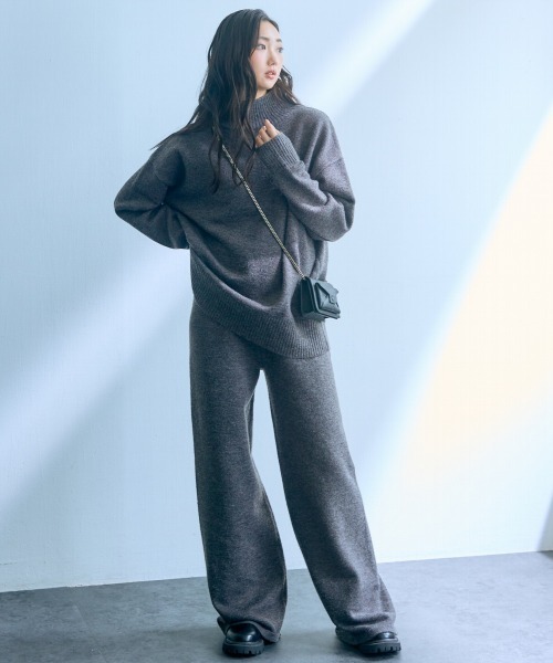 slattgir（スラットジール）の「高身長　ニットワイドパンツ（セットアップ対応）（トールサイズ）Essenave（その他パンツ・レディース・ブラック/杢グレー/ブラウン・M/L/LL/3L）」の12枚目の写真