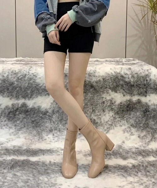 STYLEBLOCK（スタイルブロック）の「チャンキーヒールショートブーツ（ブーツ・レディース・ベージュ/ブラック/カーキ・35/36/37/38/39/40）」の6枚目の写真