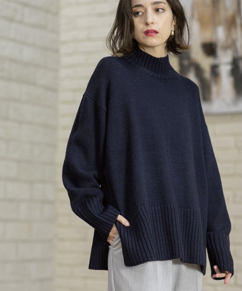 OPAQUE.CLIP（オペークドットクリップ）の「《10color/S-LLsize》ハイネックミドルゲージニット【洗濯機洗い可】（ニット/セーター・レディース・イエロー/オレンジ/ライトパープル/グリーン系その他5/ブラック/ライトベージュ/ネイビー系5/オフホワイト/ブルー/ワイン系9・36/38/40/42）」の7枚目の写真