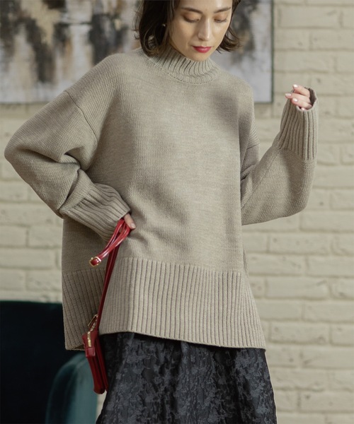 OPAQUE.CLIP（オペークドットクリップ）の「《10color/S-LLsize》ハイネックミドルゲージニット【洗濯機洗い可】（ニット/セーター・レディース・イエロー/オレンジ/ライトパープル/グリーン系その他5/ブラック/ライトベージュ/ネイビー系5/オフホワイト/ブルー/ワイン系9・36/38/40/42）」の18枚目の写真