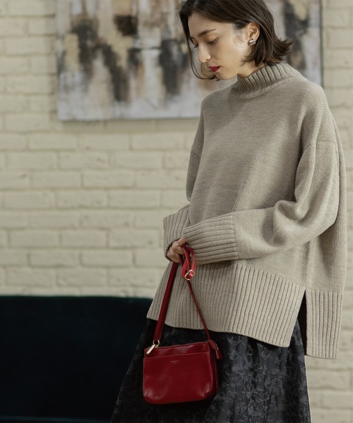 OPAQUE.CLIP（オペークドットクリップ）の「《10color/S-LLsize》ハイネックミドルゲージニット【洗濯機洗い可】（ニット/セーター・レディース・イエロー/オレンジ/ライトパープル/グリーン系その他5/ブラック/ライトベージュ/ネイビー系5/オフホワイト/ブルー/ワイン系9・36/38/40/42）」の20枚目の写真