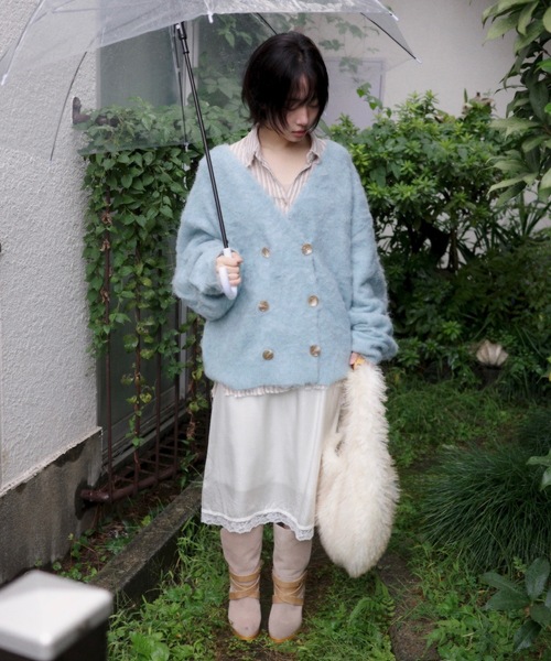 トップス unknown mohair like cardigan DOUBLE BREASTED MOHAIR LIKE CARDIGAN／モヘアライクダブル