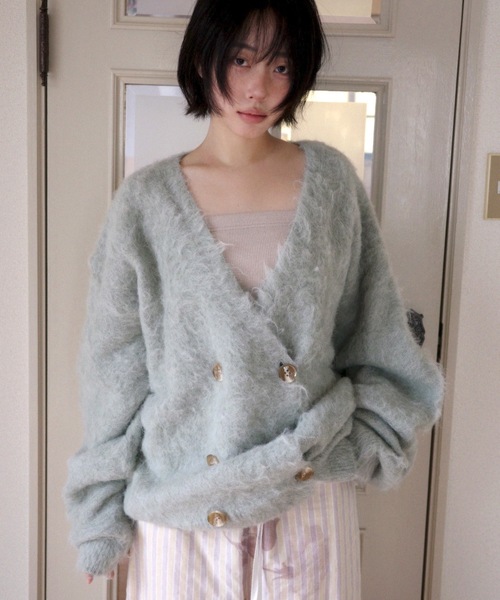 トップス unknown mohair like cardigan DOUBLE BREASTED MOHAIR LIKE CARDIGAN／モヘアライクダブル