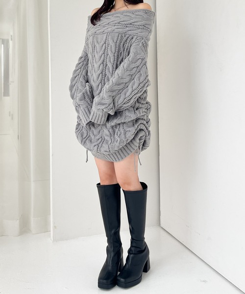 Heather（ヘザー）の「シャーリングオフショルミニワンピース