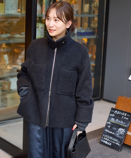 JOURNAL STANDARD（ジャーナルスタンダード）の「ループカットシャギージップコート（その他アウター・レディース・タン/ブラック/ブラック系その他・FREE）」の5枚目の写真