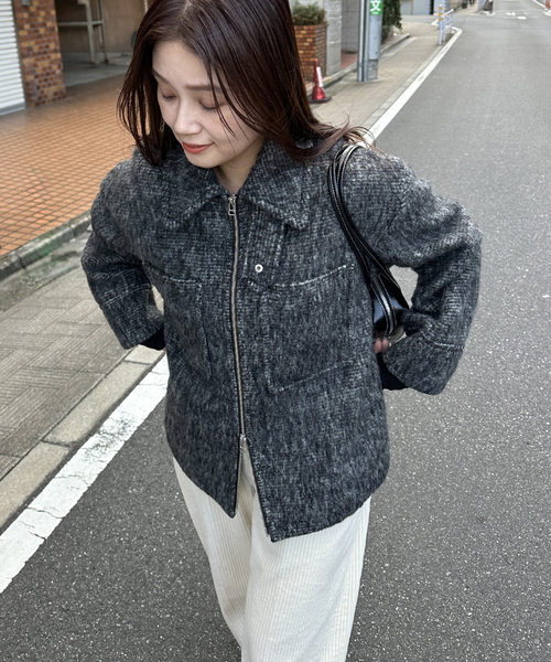 JOURNAL STANDARD（ジャーナルスタンダード）の「ループカットシャギージップコート（その他アウター・レディース・タン/ブラック/ブラック系その他・FREE）」の7枚目の写真