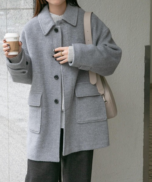 FORK&SPOON（フォークアンドスプーン）の「『WEB/一部店舗限定』FORK&SPOON　アルパカシャギーバルカラーコート（その他アウター・レディース・グレー系その他/ブラック・1）」の9枚目の写真