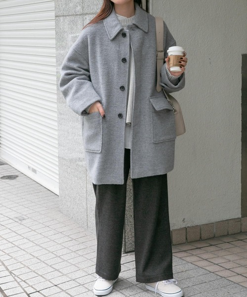 FORK&SPOON（フォークアンドスプーン）の「『WEB/一部店舗限定』FORK&SPOON　アルパカシャギーバルカラーコート（その他アウター・レディース・グレー系その他/ブラック・1）」の14枚目の写真