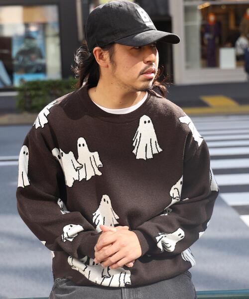 Right-on(ライトオン)の「Other(ソノタ)ゴースト総柄ジャカードニット(ニット/セーター・メンズ・ネイビー/ブラック・M/L/XL)」の18枚目の写真