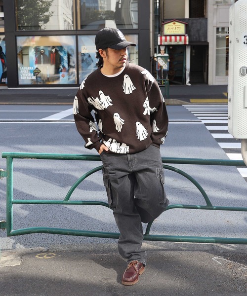 セール】【POWER TO THE PEOPLE】ゴースト総柄ジャカードニット