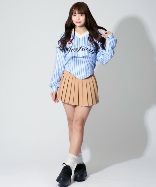ALLuRing ChaRm（アリュリングチャーム）の「Striped Short Polo / ストライプショート丈ポロ（シャツ/ブラウス・レディース・ブルー・S/M）」の6枚目の写真