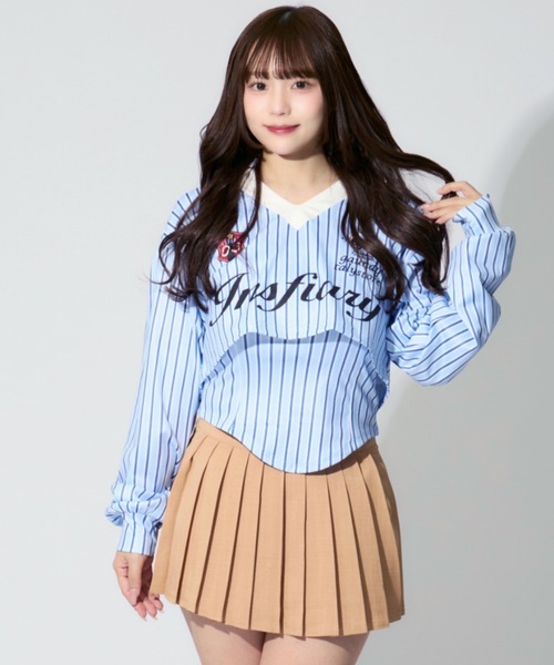 ALLuRing ChaRm（アリュリングチャーム）の「Striped Short Polo / ストライプショート丈ポロ（シャツ/ブラウス・レディース・ブルー・S/M）」の10枚目の写真