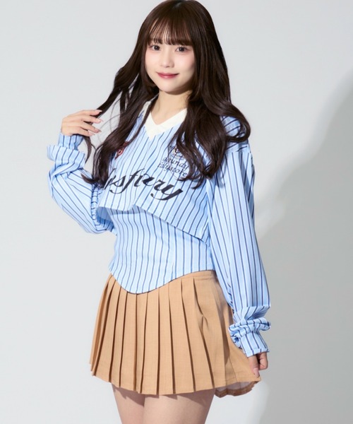 ALLuRing ChaRm（アリュリングチャーム）の「Striped Short Polo / ストライプショート丈ポロ（シャツ/ブラウス・レディース・ブルー・S/M）」の9枚目の写真
