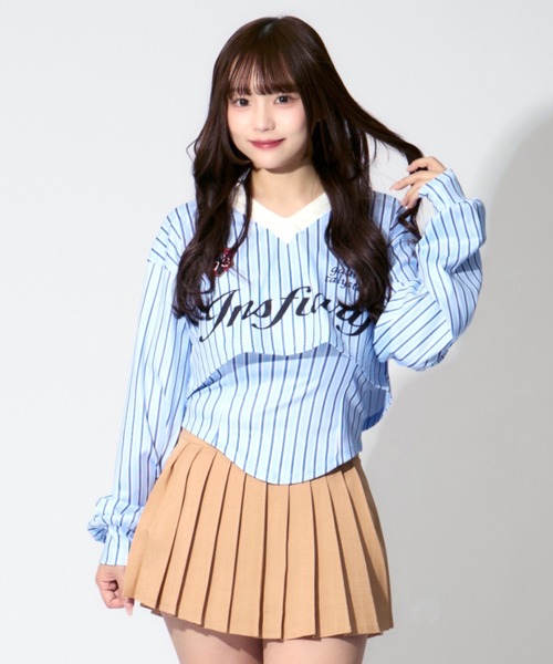ALLuRing ChaRm（アリュリングチャーム）の「Striped Short Polo / ストライプショート丈ポロ（シャツ/ブラウス・レディース・ブルー・S/M）」の8枚目の写真