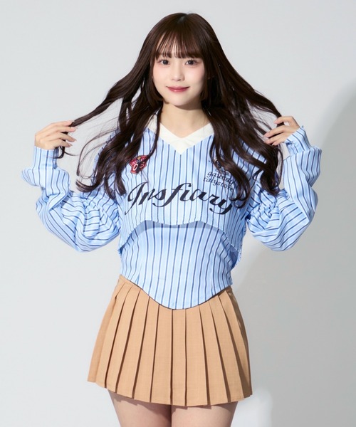 ALLuRing ChaRm（アリュリングチャーム）の「Striped Short Polo / ストライプショート丈ポロ（シャツ/ブラウス・レディース・ブルー・S/M）」の13枚目の写真