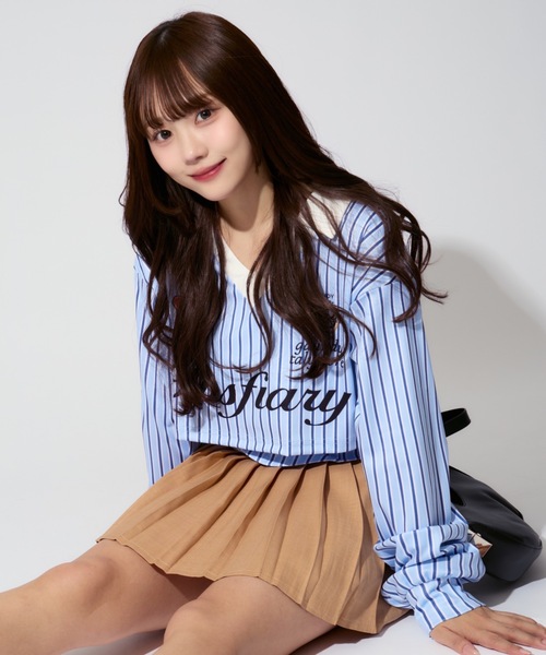 ALLuRing ChaRm（アリュリングチャーム）の「Striped Short Polo / ストライプショート丈ポロ（シャツ/ブラウス・レディース・ブルー・S/M）」の14枚目の写真